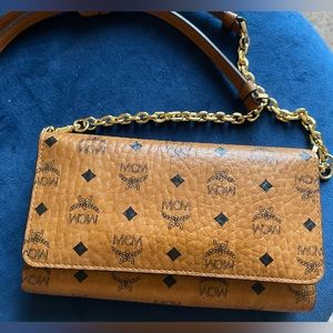 MCM Crossbody Phone Wallet in Visetos Original COGNAC